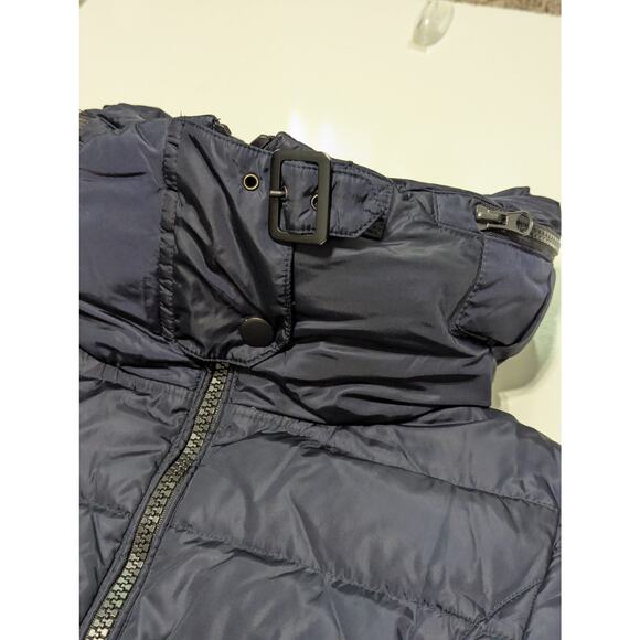 Happy Goat Lucky Down Puffer Coat Long Full Zip Belted Neckline Hooded Winter - Picture 3 of 6